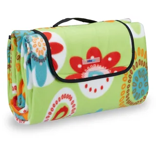 Relaxdays Picknickdecke XXL, 200 x 200 cm, wärmeisoliert, Faltbare Stranddecke, wasserdicht, mit Tragegriff, hellgrün