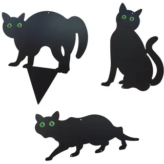 3er Set Vogelschreck Katzen,Garden Katzen Gartenstecker Vogelscheuche Katze Katzen Schreck mit Reflektierende Augen Schwarze Katze Rost Deko Baumstecker für Landhaus Outdoor Rasen Hof Terrassen