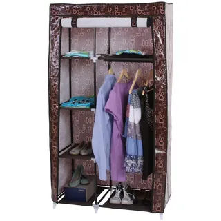 MCW Faltschrank Stoff/Textil Braun , Metall , 89x163x43 cm , Schlafzimmer, Kleiderschränke, Stoffschrank