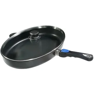 Set Gundel GUSS-FISCHPFANNE mit Glasdeckel, 41 x 27 cm, Höhe 5cm, Titan-Keramik-Oberfläche, PFOA-frei, Akku-Therm Boden, abnehmbarer Stiel