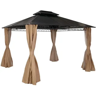 Mendler Hardtop Pergola HWC-M81 3,6 x 3 m inkl. Seitenwand Beige