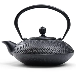 Traditionelle Japanische Gusseisen Teekanne, Schwarz, Hochwertiges Metall mit Strukturiertem Muster, Asiatischer Teekannen-Stil, 800ml