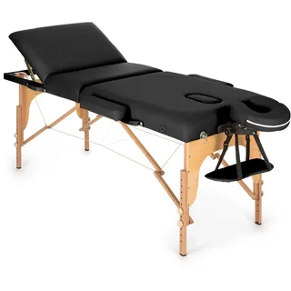 Klarfit MT 500 Massageliege - Massagetisch mit Armlehnen & Kopfstütze, Massageliege Klappbar mit 10-stufiger Rückenlehne, verstellbare Fußstützen, Gesichtsloch, 10 cm Polsterung, schwarz