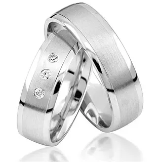 JC Trauringe 925er Sterling Silber Paar-Preis I Eheringe mit kostenfreier Gravur I Partnerringe 6 mm breit inkl. Etui I Damen-Ring mit Zirkonia-Steinen I Größe 48 bis 72 I S035-S