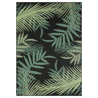 VIMODA Teppich In- & Outdoor Wetterfest – Balkon Terrasse Garten, Wohnzimmer & Küche -Waschbar,Farbe:Schwarz;Size:80x150 cm