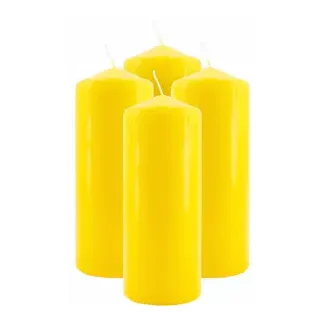 Tischkerze, gelb, Hochwertige Stumpenkerze zum Hinstellen, 1 Packung = 4 Stück, ca. 40 Stunden Brenndauer