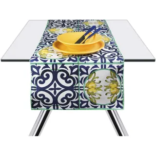 Excelsa Amalfi Tischläufer, 100% Baumwolle, Gelb und Blau, 45 x 140 cm