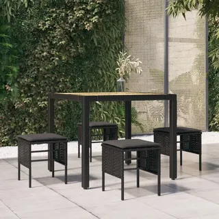 The Living Store Gartenhocker mit Kissen 4 Stk. Schwarz Poly Rattan - Schwarz