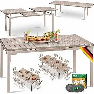 KESSERGartentisch ausziehbar Esstisch 180/240x90cm erweiterbar bis 8 Personen Ausziehtisch mit pulverbeschichtetem Stahl-Gestell & HDPE Tischplatte Wetterfest & UV-Beständig inkl. 6 Filz-Untersetzer