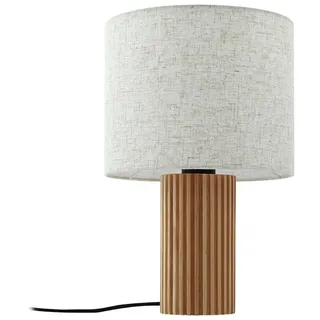 Lindby Tischlampe Kimiko (Skandinavisch) aus Holz (1 flammig, E27) - Textil Tischleuchte Schreibtischlampe Nachttischlampe Wohnzimmerleuchte
