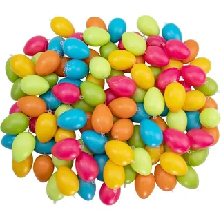 IDENA 31489 – XXL Ostereier-Set mit 100 bunten Kunststoff-Eiern zum Basteln, Bemalen, Bekleben und Aufhängen, als Dekoration für Sträuße und Zweige zur Osterzeit, Bunt