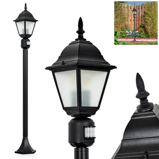 HOFSTEIN Außenstehleuchte Naofe, Außenwegeleuchte mit Bewegungsmelder aus Metall/Milchglas in Schwarz, Wechselscheiben Klar, Wegeleuchte im Landhaus/Antik/Retro-Design, Garten, Hof, 116 cm, E27, IP44