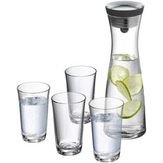 WMF Basic Wasserkaraffe-Set 5-teilig, Karaffe 1l mit 4 Wassergläser 250ml, Glaskaraffe mit Deckel, Silikondeckel, Wasserkaraffe mit Deckel, CloseUp-Verschluss