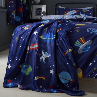 Catherine Lansfield Lost In Space Kuscheldecke, Fleece, 130 x 170 cm, Blau