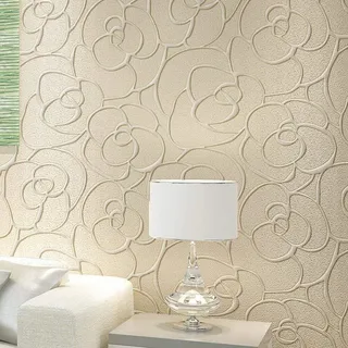 KeTian Modern Minimalistisch 3D Rose Blume Vlies tief geprägtes strukturiertes Wohnzimmer Schlafzimmer Tapete Creme 0.53m (1.73' W) x10m(32.8'L)=5.3m2 (57 sq.ft)
