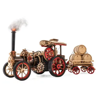 ROKR 3D Holzpuzzle Auto Modell Erwachsene Oldtimer - Dampftraktor Dampflokomotive Dampfloks-STEM Schreibtischdekoration Vatertagsgeschenk für papa