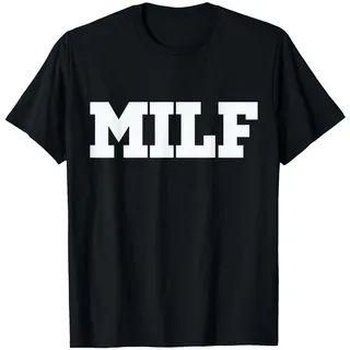MILF Damen T-Shirt Schwarz Klassisches Crew-Neck T-Shirt mit Kurzarm und einfarbigem Design Größe S