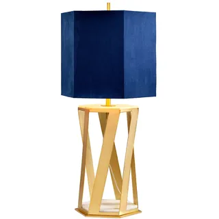 Licht-Erlebnisse Latao Tischleuchte Messing Gebürstet Blau Marmor 87cm E27