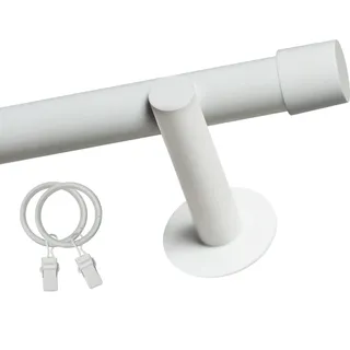 Voppi Gardinenstange Loft 1-läufig 140 cm 19 mm weiß, silent Vorhangringe mit Klammern, moderne Vorhangstange, einfache Wandmontage - Weiß