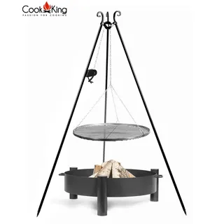 Schwenkgrill h 180 cm mit Grillrost Ø 50 cm Rohstahl + Feuerschale Haiti ø 60 cm