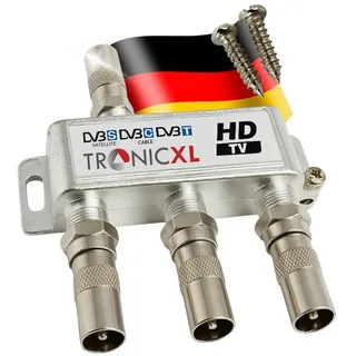 TronicXL 3fach BK Verteiler Premium Kabel Antennenverteiler Kabelfernsehen DVBC kompatibel mit für Unitymedia Sat Splitter Unicable Sky Cable Aerial TV Freesat Freeview Virgin Dbox 3-Fach hd tauglich
