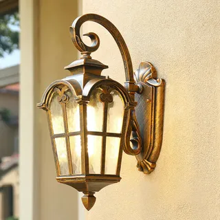 Gartenlampe Außenleuchte Außenwandleuchte BD-2 in antikem Look, Aluguß in Braun/Gold, Echtglas-Scheiben Retro/Vintage E27-Fassung (BD-2) - Braun, Gold