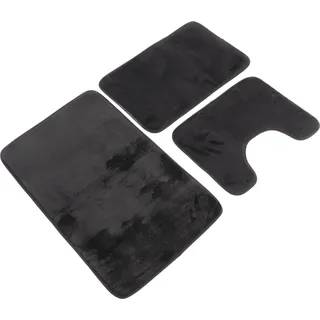 3-teiliges WC-Vorleger-Set, rutschfest, wasserabsorbierend, waschbar, Badezimmer-U-förmiger Teppich für Heimtraining, Schwarz