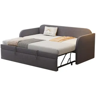 Beaok Schlafsofa 90/190 cm – mit Lattenrost, ausziehbar auf 180/190 cm , Grau , Leder , 200.5x86x99 cm , Babymöbel & Kindermöbel, Kinderzimmer & Jugendzimmer, Schlafsofas