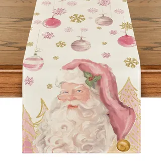 Artoid Mode Rosa Weihnachtsmann Weihnachtskugeln Weihnachten Tischläufer, Winter Küche Tisch Dekoration Drinnen Urlaub Party Dekor 40x140 cm