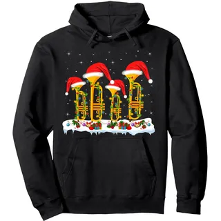 Lustige Trompete Musikliebhaber Xmas Beleuchtung Trompete Weihnachten Pullover Hoodie, Unisex für Erwachsene, Schwarz, XL