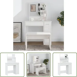 The Living Store Schminktisch mit Spiegel Hochglanz-Weiß 86,5x35x136 cm - Weiß