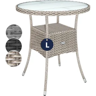 CASARIA® Polyrattan Gartentisch 60cm Rund 5mm Sicherheitsglas Höhenverstellbar 80kg Belastbarkeit Wetterfest Terrasse Balkon Beistelltisch Tisch Beige - Beige