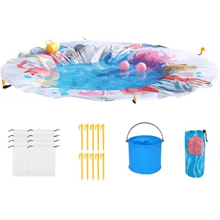 1.4M Strandpool für Kleinkinder,Tragbarer Baby-Pool,Baby-Strand-Pool-Matte Mit Strandmatte Und Wassereimer,Strandpooldecke Kinder, Sandproof Water Play Summer Toy for Children (Rund 140CM)