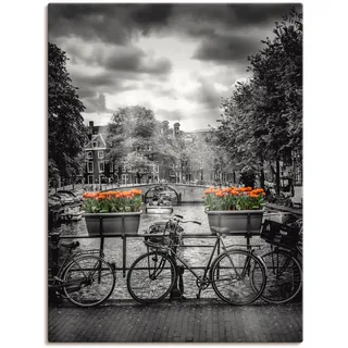 Artland Leinwandbild »Amsterdam Herengracht & Sonnenstrahlen« Fahrräder 1 Stk. tlg. auf Holzrahmen gespannt, schwarz