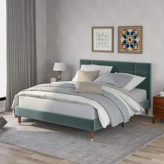 Merax Polsterbett Doppelbett | 140 x 200 cm | Bettgestell | Lattenrost | Kopfteil | Samt | Erwachsene Jugendliche | Keine Matratze | Grün