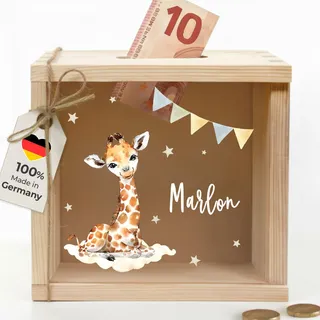 Little-Deco Spardose, Geldkassette, Sparbox, Geld sparen, 15x15cm | Sparschwein Kinder, personalisierte Geschenke Kinder, personalisierte Spardose, Holzspardose, Geschenk zur Geburt