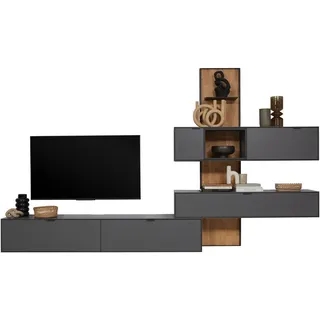 Dieter Knoll Wohnwand , Graphitfarben, Wildeiche , Metall , 4-teilig , Wildeiche , vollmassiv , 334.5x217.4x37.1 cm , erweiterbar, Typenauswahl, individuell planbar, umfangreiches Zubehör erhältlich, hängend, in verschiedenen Holzarten erhältlich, in verschiedenen Größen erhältlich , Wohnzimmer, Wohnwände, Komplette Wohnwände