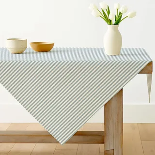 Luzzxfa Hellblau Gestreifte Tischdecke 100x100 cm Modern Tafeldecke Fleckschutz Outdoor Tischtuch für Esszimmer, Garten, Party, Hochzeiten oder Haushaltr