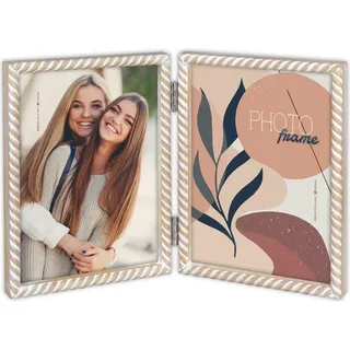 ZEP Holz-Doppelrahmen Lisse 2 Fotos 15x20 cm Scharnierrahmen Rillenstruktur - Weiß