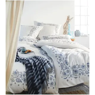 Bettwäsche HEINE HOME Gr. 5, blau (weiß, mittelblau, bedruckt), B/L: 135cm x 200cm, Mako-Satin, B/L: 40cm x 80cm, 2 Stk., Mako-Satin, 100% Baumwolle, Bettwäsche, Bettwäsche