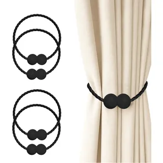 Hion Magnetische Vorhang Raffhalter Schwarz 4 Stück, Vorhang Raffhalter Schnallen Holdbacks Halter Haken Clip für Zuhause Schlafzimmer Büro Dekorativer Vorhang
