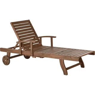 BELIANI Gartenliege Dunkelbraun Akazienholz mit Verstellbarem Kopf- und Fußteil Rollbar Modern Rustikal Terrasse Garten Balkon Ausstattung Holzmöbel - Braun