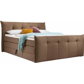 Boxspringbett "Florida", braun (hellbraun), B:165cm L:228cm, Feingewebe (100% Polyester), SET ONE BY MUSTERRING, Komplettbetten, Boxspringbett, mit Bettkasten, in 5 Liegekomfortvarianten