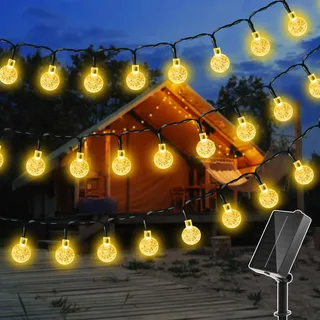 Ollny Solar Lichterkette Aussen wetterfest 12M 100 LED, IP65 wasserdicht Lichterkette Außen Solar mit 8 Modi, Solar Lichterkette Outdoor für Garten Terrasse Balkon Hochzeit(Warmweiß)