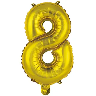 Homéa, Ballon Zahl 8, Metallise, aus Aluminium, mit Strohhalm, Höhe 40 cm, goldfarben