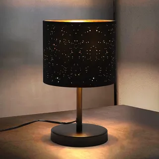 ZMH Tischlampe Landhausstil Nachttischlampe aus Stoff - E27 Fassung Vintage Tischleuchte Wohnzimmer Stern Design Retro Lampenschirm Schwarz Gold - Schwarz