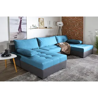 Collection AB Wohnlandschaft Polyester U-Form Bettfunktion 3-Sitzer Blau