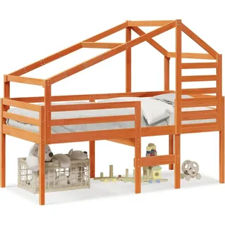 vidaXL Hochbett mit Dach Wachsbraun 90x190 cm Massivholz Kiefer - Braun