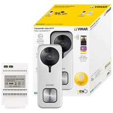 VIMAR K40965 Video-Türklingel-Set mit: Doorbell WiFi 40960, View Door App, Kamera mit Nachtsicht, Ruftaste RGB-LED-Beleuchtung, Sabotageschutz-Sensor, Netzteil 24V für DIN-Installation, Grau