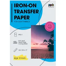 PPD 20 x A4 Inkjet Premium Transferpapier für helles Textil, Bügeleisen und Transferpresse PPD-1-20